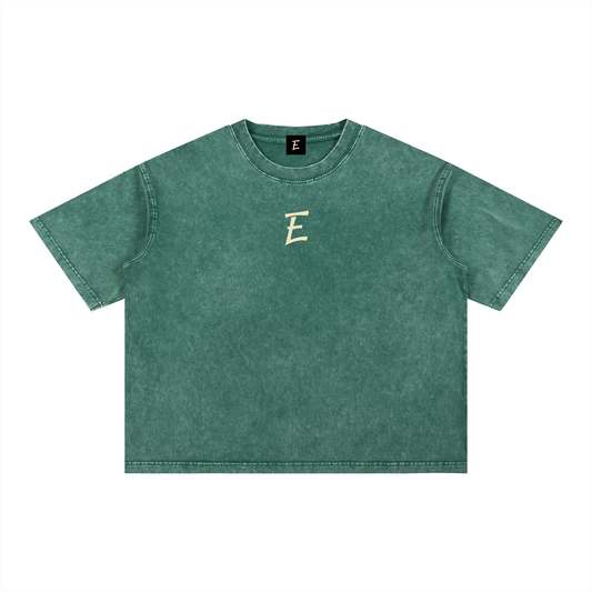 E logo Mineral Wash Boxy Cotton T-Shirt