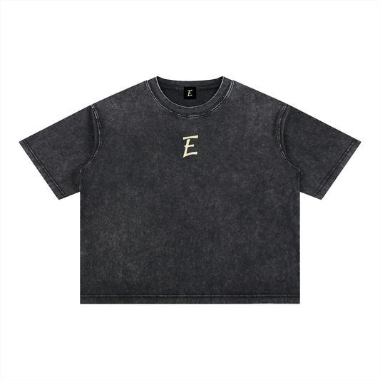 E logo Mineral Wash Boxy Cotton T-Shirt