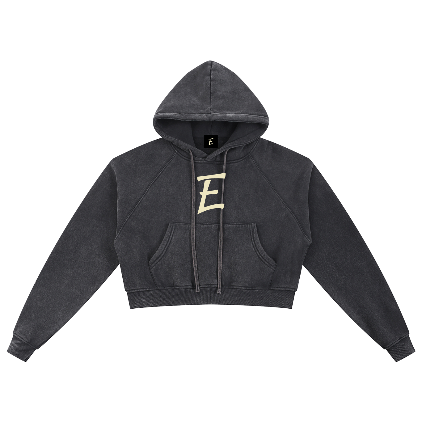 Womens Snow Washed Cropped Hoodie E logo