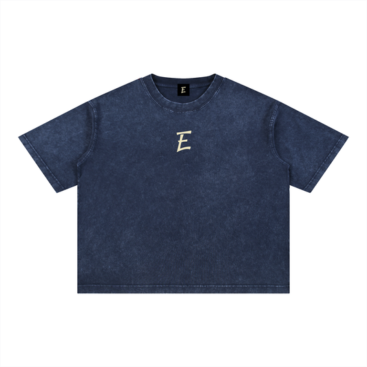 E logo Mineral Wash Boxy Cotton T-Shirt