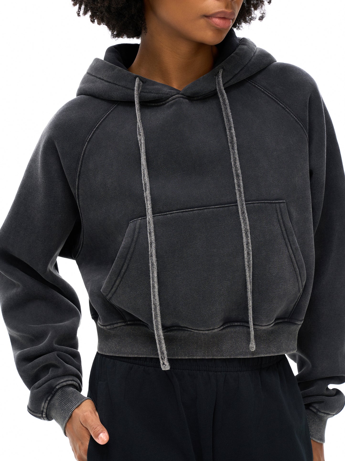 Womens Snow Washed Cropped Hoodie E logo